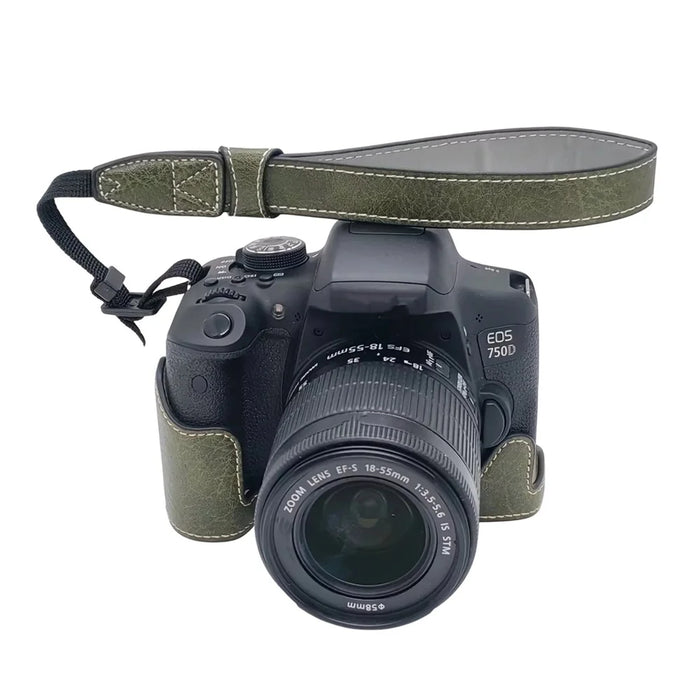 Camera Case with Hand Strap for Canon EOS 760D / 750D / 700D / 650D / 600D PU Leather Battery Removable Half Cover - Green - 1