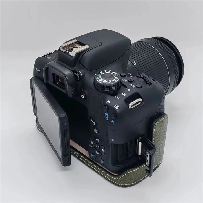 Camera Case with Hand Strap for Canon EOS 760D / 750D / 700D / 650D / 600D PU Leather Battery Removable Half Cover - Green - 2
