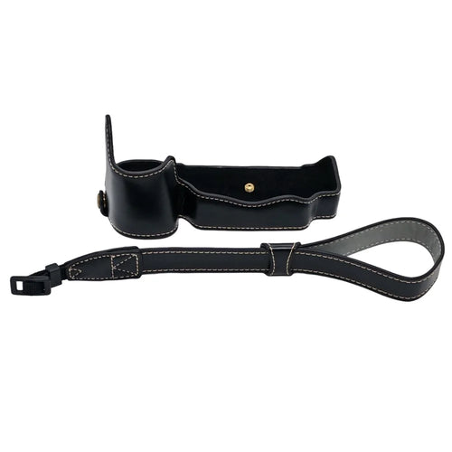 For Nikon D850 Camera Bottom Case with Hand Strap Battery Opening PU Leather Half Cover - Black - 1