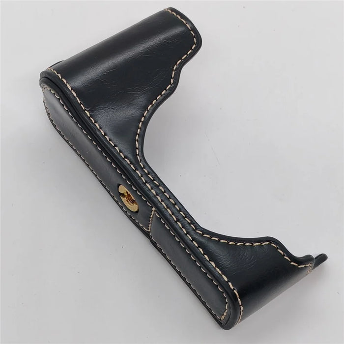 For Fujifilm X70 Camera Bottom Case with Hand Strap Battery Opening PU Leather Half Cover - Black - 2
