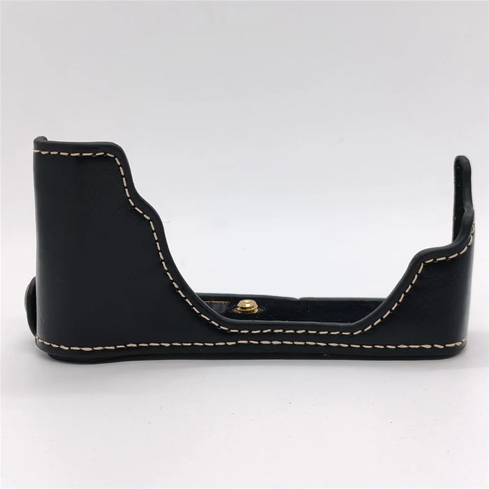 For Fujifilm X70 Camera Bottom Case with Hand Strap Battery Opening PU Leather Half Cover - Black - 3