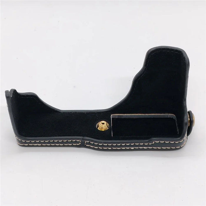 For Fujifilm X70 Camera Bottom Case with Hand Strap Battery Opening PU Leather Half Cover - Black - 5