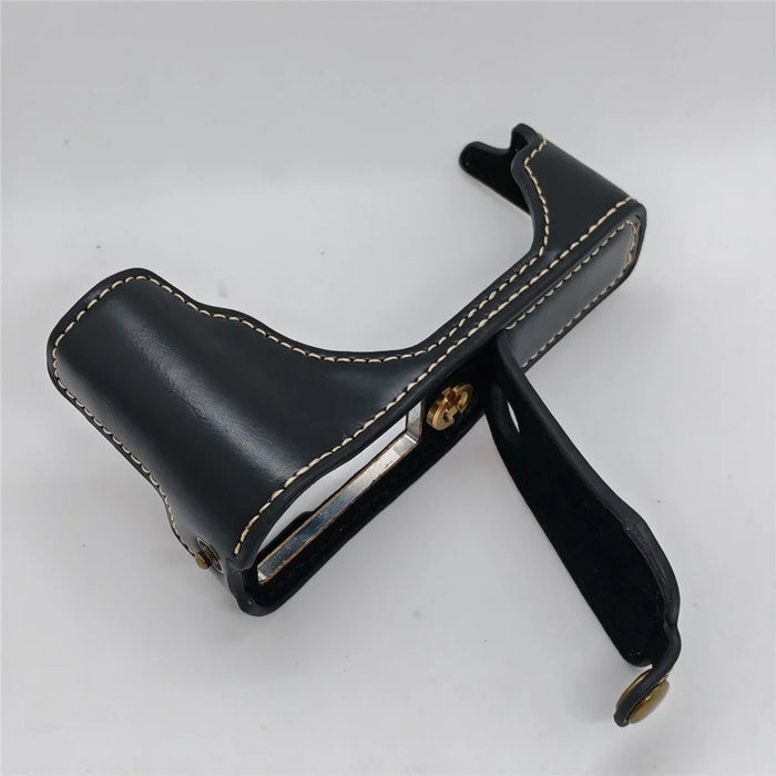 For Fujifilm X70 Camera Bottom Case with Hand Strap Battery Opening PU Leather Half Cover - Black - 7