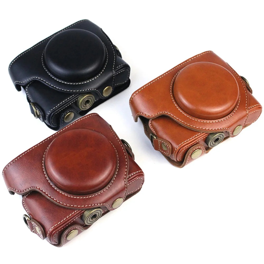 PU Leather Camera Bag for Sony RX100M7/RX100M6/RX100M5/RX100M4/RX100M3/RX100M2/RX100M1, Vintage Camera Case with Shoulder Strap - Brown - 2