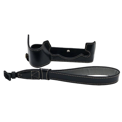For Fujifilm X-H2 / X-H2s Camera Bottom Case with Hand Strap Battery Opening PU Leather Half Cover - Black - 1