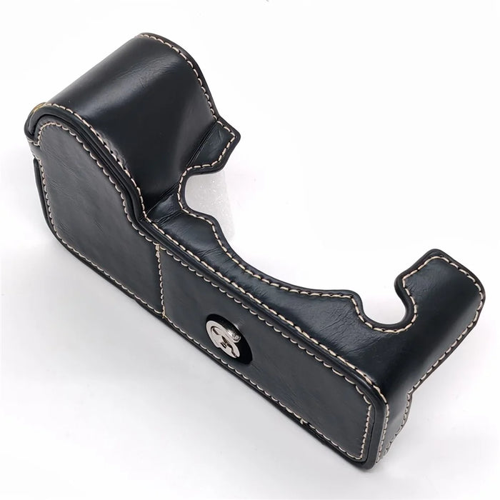 For Fujifilm X-H2 / X-H2s Camera Bottom Case with Hand Strap Battery Opening PU Leather Half Cover - Black - 2