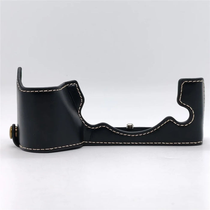 For Fujifilm X-H2 / X-H2s Camera Bottom Case with Hand Strap Battery Opening PU Leather Half Cover - Black - 3