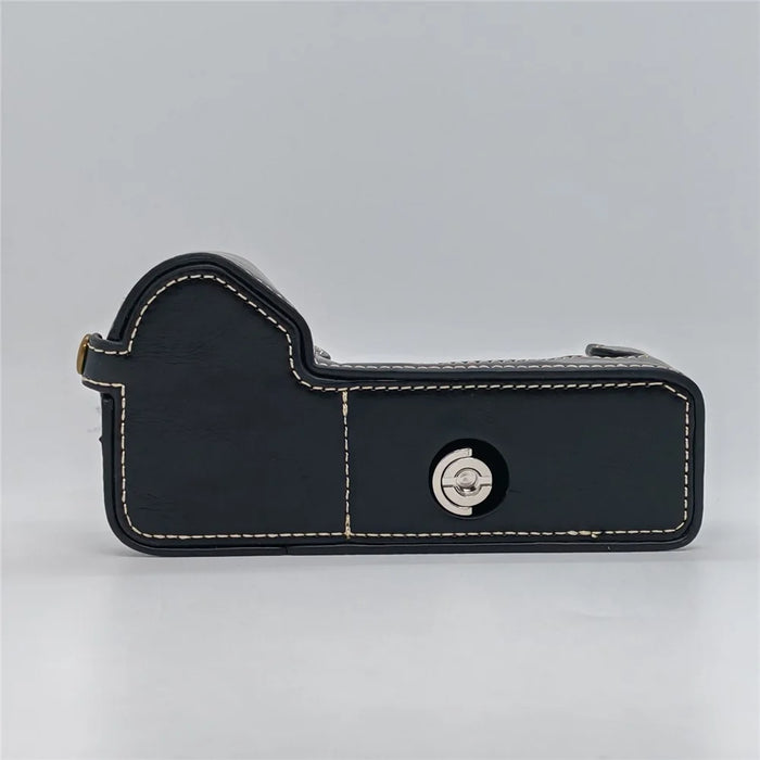 For Fujifilm X-H2 / X-H2s Camera Bottom Case with Hand Strap Battery Opening PU Leather Half Cover - Black - 6