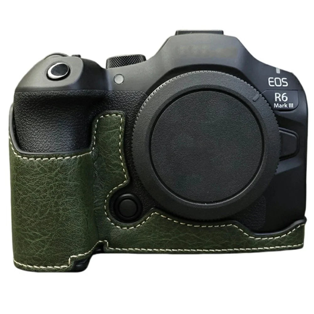 Half Body Camera Cover for Canon EOS R6 Mark III / R6 Mark II / R6 / R5 PU Leather Bottom Case with Battery Access - Green - 1