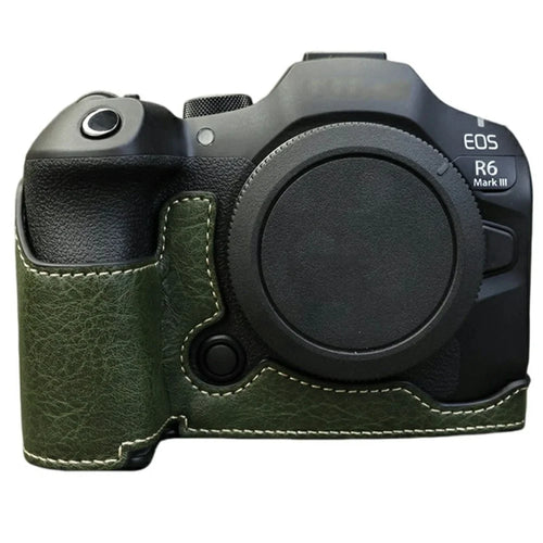 Half Body Camera Cover for Canon EOS R6 Mark III / R6 Mark II / R6 / R5 PU Leather Bottom Case with Battery Access - Green - 1