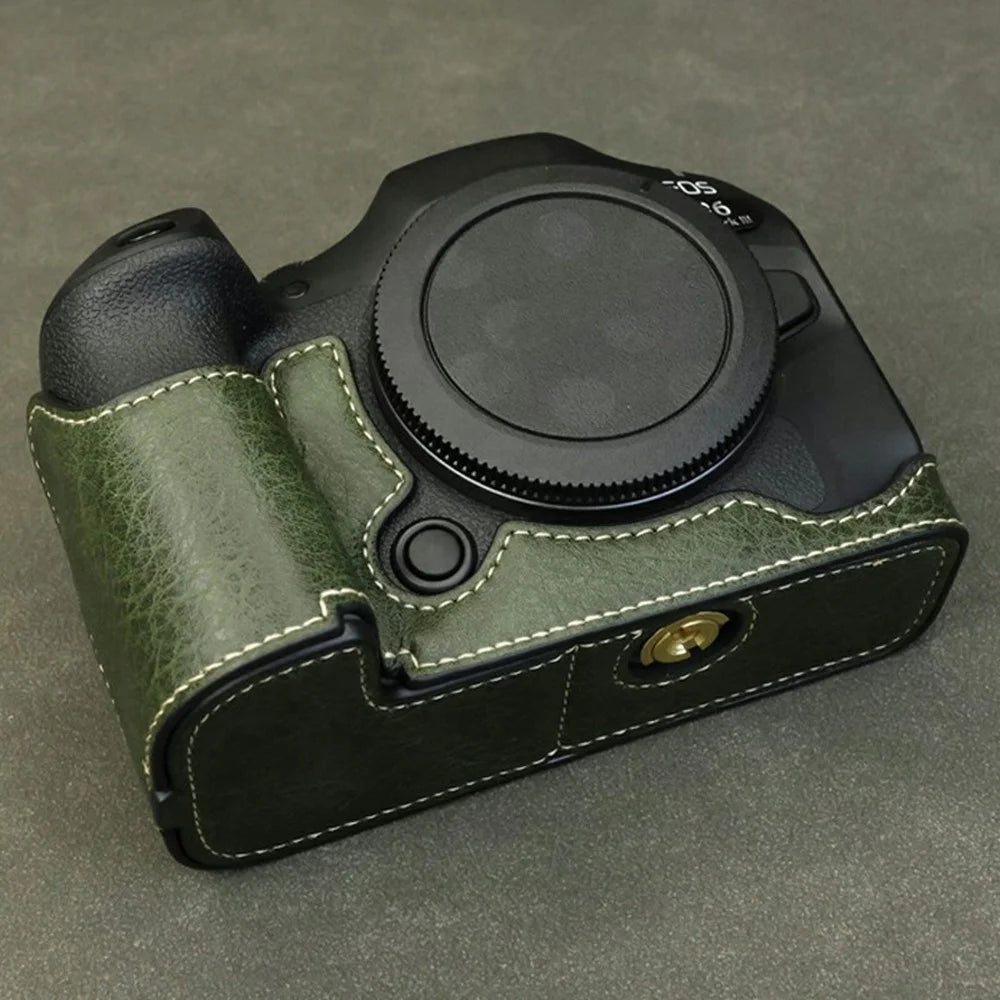 Half Body Camera Cover for Canon EOS R6 Mark III / R6 Mark II / R6 / R5 PU Leather Bottom Case with Battery Access - Green - 3