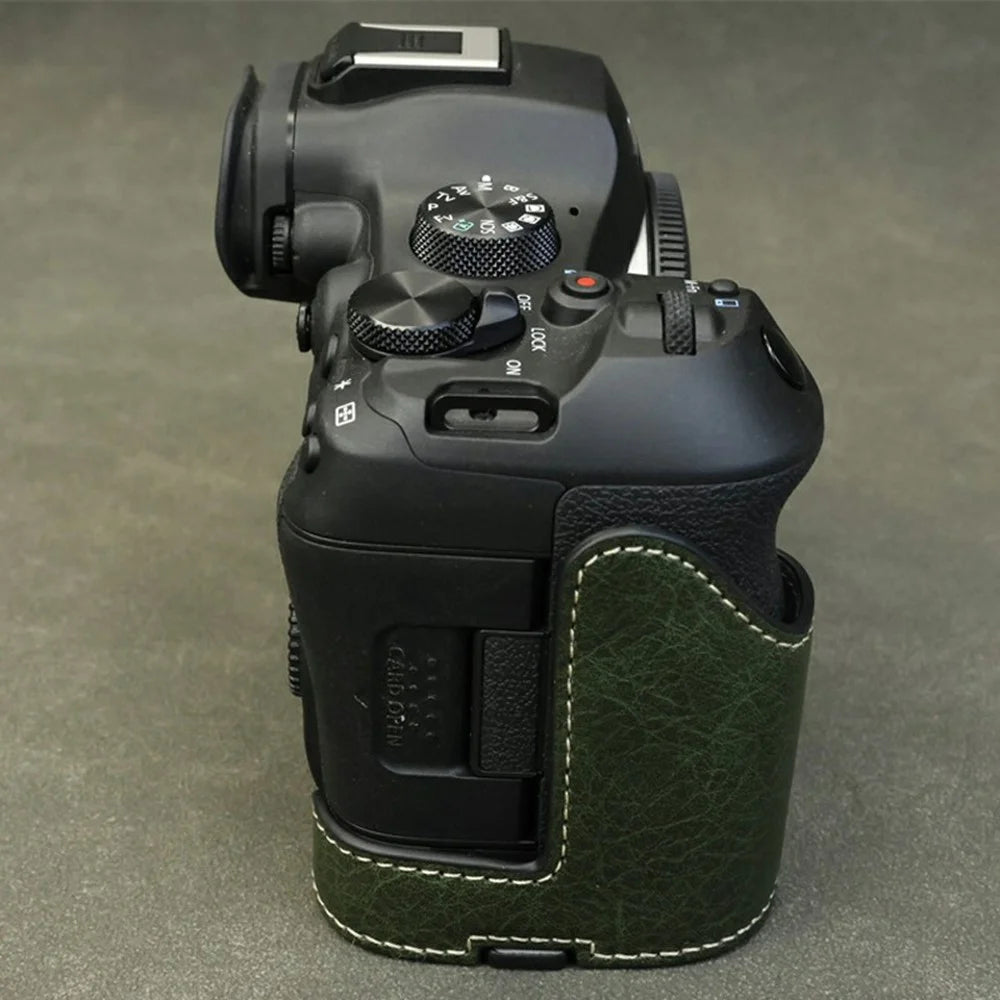 Half Body Camera Cover for Canon EOS R6 Mark III / R6 Mark II / R6 / R5 PU Leather Bottom Case with Battery Access - Green - 5