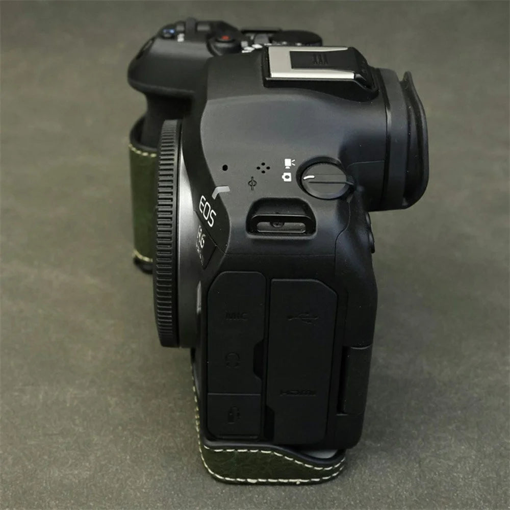Half Body Camera Cover for Canon EOS R6 Mark III / R6 Mark II / R6 / R5 PU Leather Bottom Case with Battery Access - Green - 6