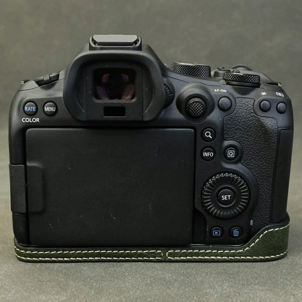 Half Body Camera Cover for Canon EOS R6 Mark III / R6 Mark II / R6 / R5 PU Leather Bottom Case with Battery Access - Green - 7