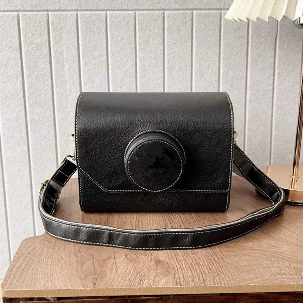 Camera Bag for Canon EOS R50 / EOS R50 V / Ricoh GR III Vintage Style Shoulder Bag Crossbody DSLR Pouch with Adjustable Strap - Black - 2