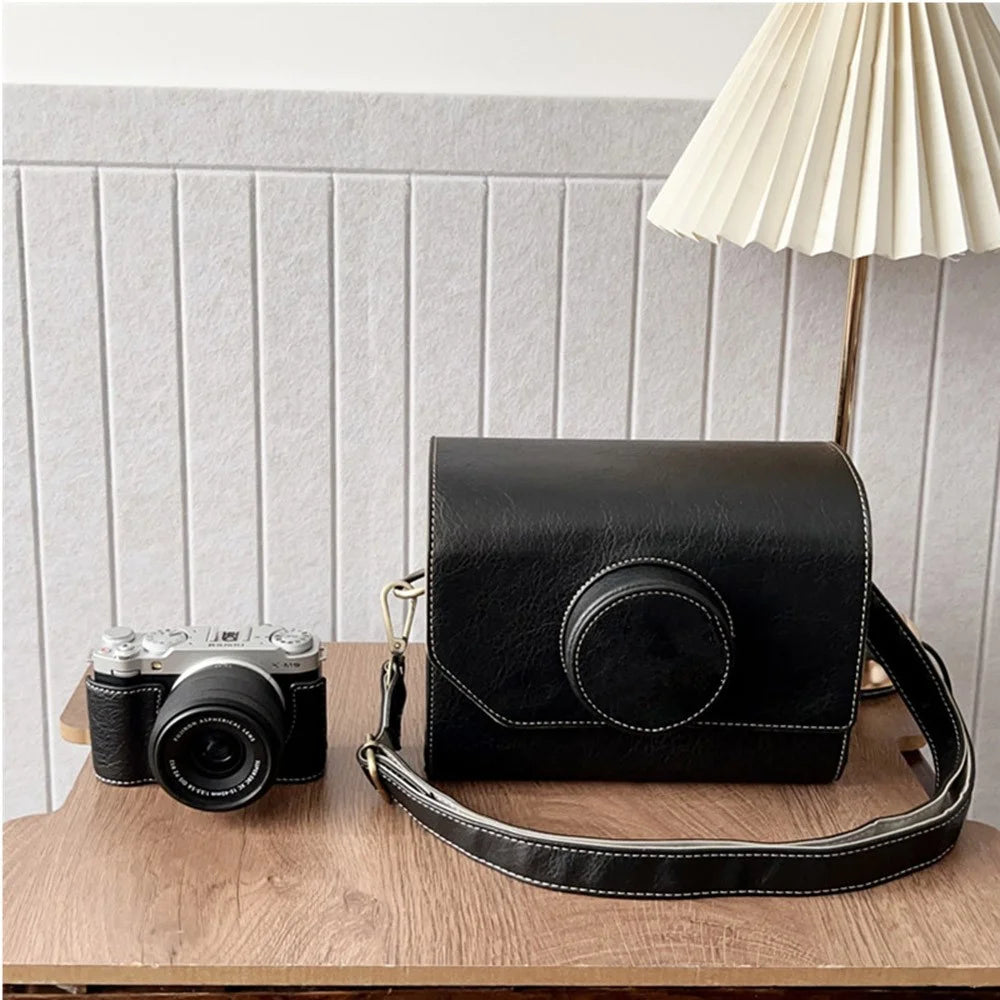 Camera Bag for Canon EOS R50 / EOS R50 V / Ricoh GR III Vintage Style Shoulder Bag Crossbody DSLR Pouch with Adjustable Strap - Black - 3
