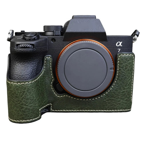 For Sony Alpha 7 Mark V / A7R V Camera Case Litchi PU Leather Protective Cover with Battery Access - Green - 1