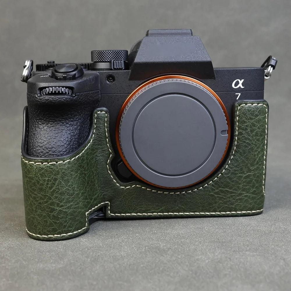 For Sony Alpha 7 Mark V / A7R V Camera Case Litchi PU Leather Protective Cover with Battery Access - Green - 2