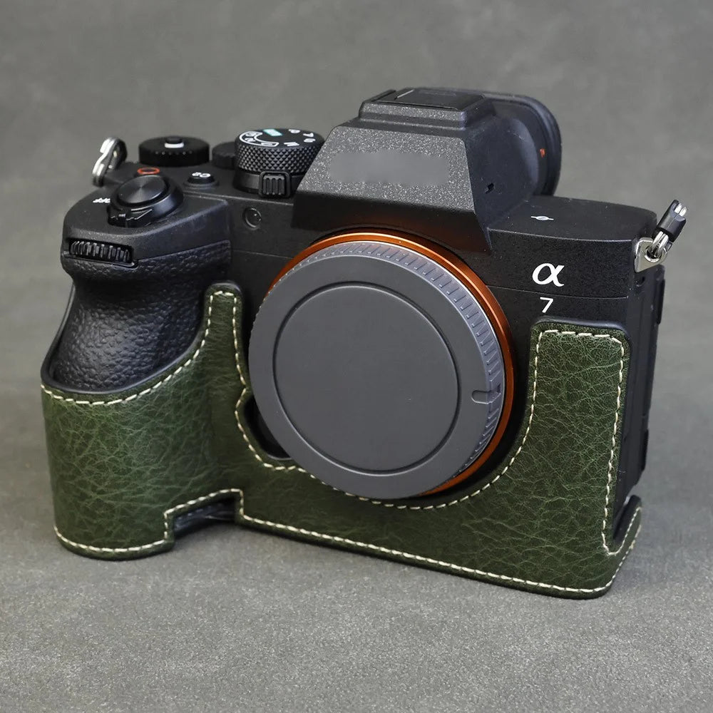 For Sony Alpha 7 Mark V / A7R V Camera Case Litchi PU Leather Protective Cover with Battery Access - Green - 3