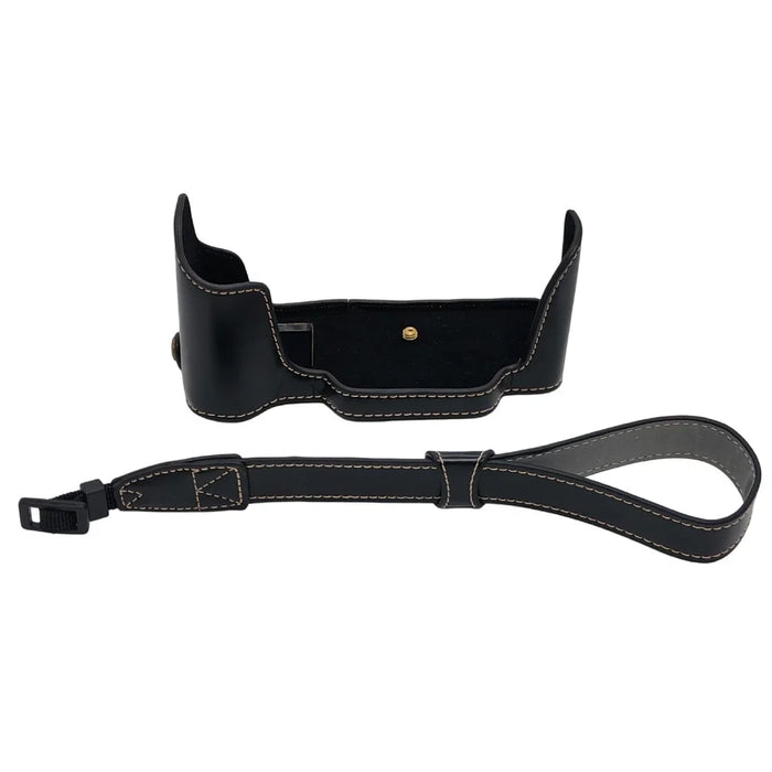 For Nikon DF Camera Bottom Case with Hand Strap Battery Opening PU Leather Half Cover - Black - 1