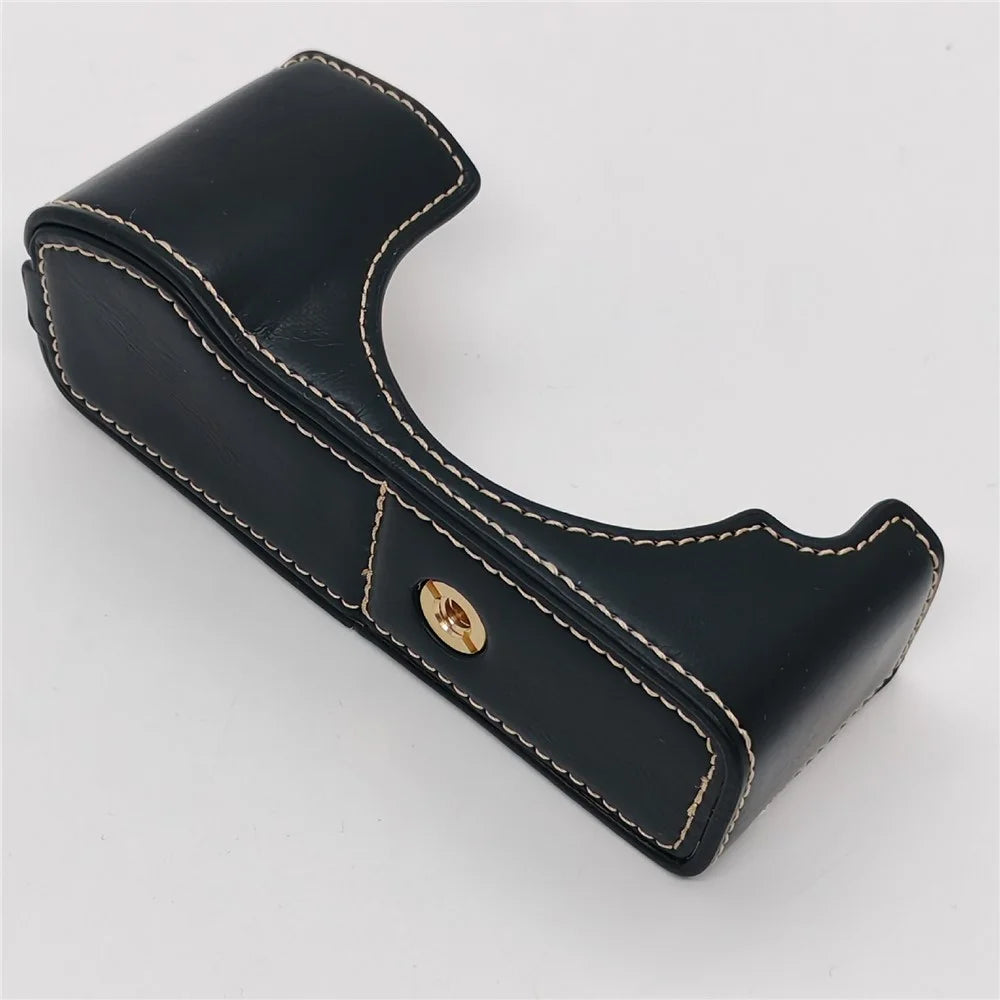 For Olympus PEN E-P5 Camera Bottom Case PU Leather Half Cover with Battery Opening - Black - 2