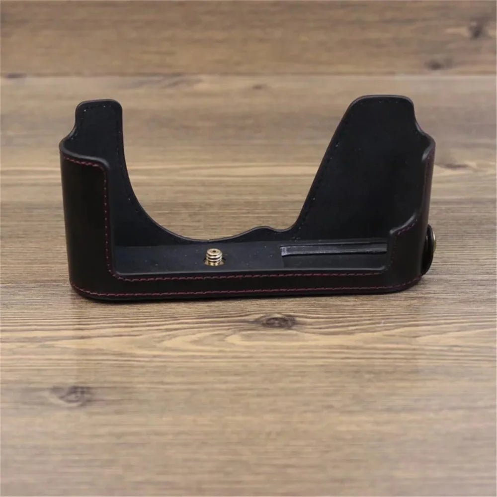 For Leica CL Replacement PU Leather Battery Opening Protective Bottom Cover Half Body Case - Black - 4