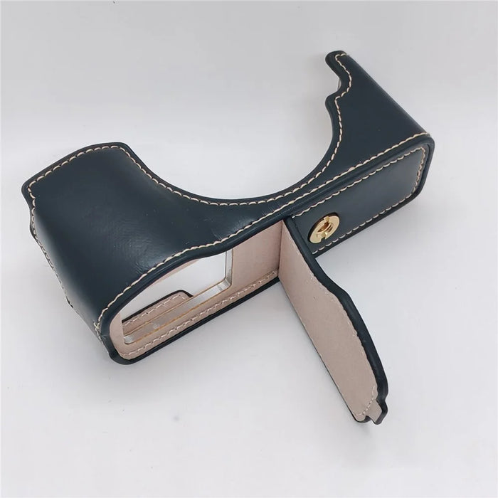 For Olympus PEN E-P5 Camera Bottom Case with Hand Strap Battery Opening PU Leather Half Cover - Black - 7