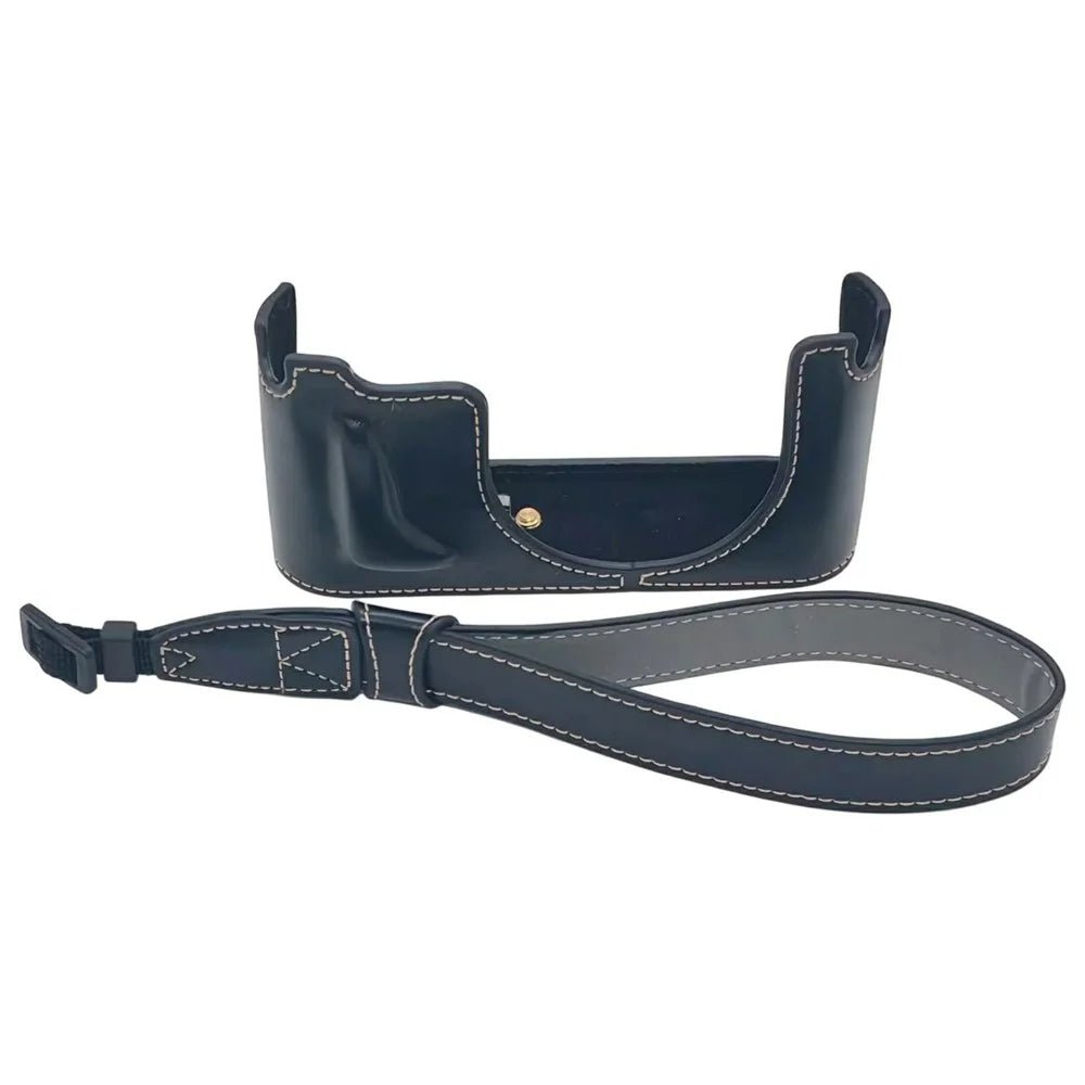 Camera Bottom Grip Case with Wrist Strap for Leica X Vario (Typ 107)  /  X (Typ 113) Opening PU Leather Half Cover - Black - 1