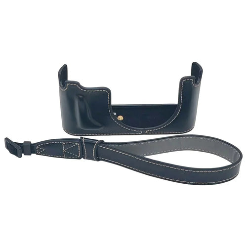 Camera Bottom Grip Case with Wrist Strap for Leica X Vario (Typ 107)  /  X (Typ 113) Opening PU Leather Half Cover - Black - 1