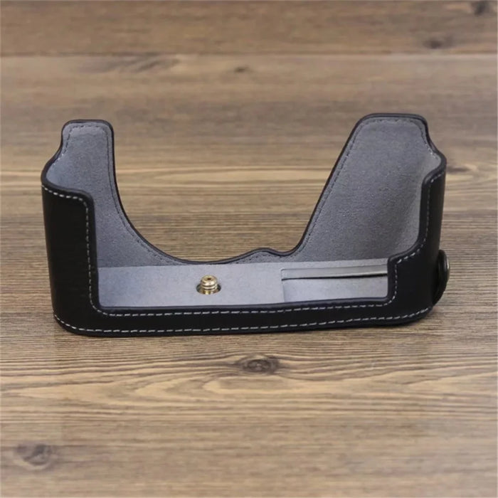 For Leica CL Genuine Leather Half Body Case Battery Opening Protective Cover - Black - 3
