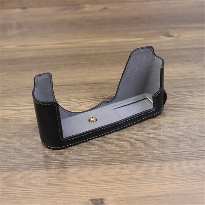For Leica CL Genuine Leather Half Body Case Battery Opening Protective Cover - Black - 4