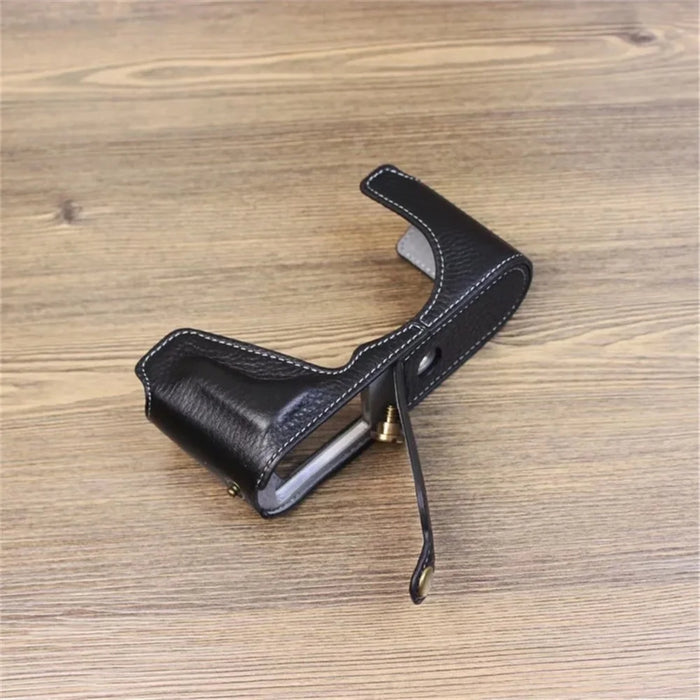 For Leica CL Genuine Leather Half Body Case Battery Opening Protective Cover - Black - 5