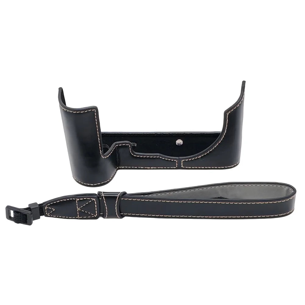 Camera Half Case for Leica SL2 PU Leather Grip with Hand Strap Bottom Opening Design Protective Cover - Black - 1