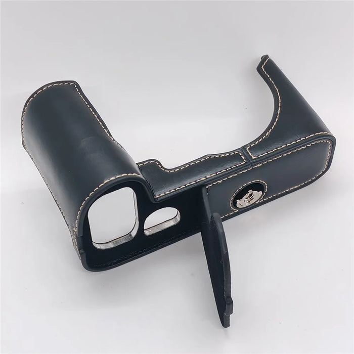 Camera Half Case for Leica SL2 PU Leather Grip with Hand Strap Bottom Opening Design Protective Cover - Black - 7