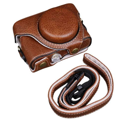 Camera Bag for Canon SX740 HS  /  SX730 HS  /  SX720 HS Buffalo Texture PU Leather Case with Shoulder Strap - Coffee - 1