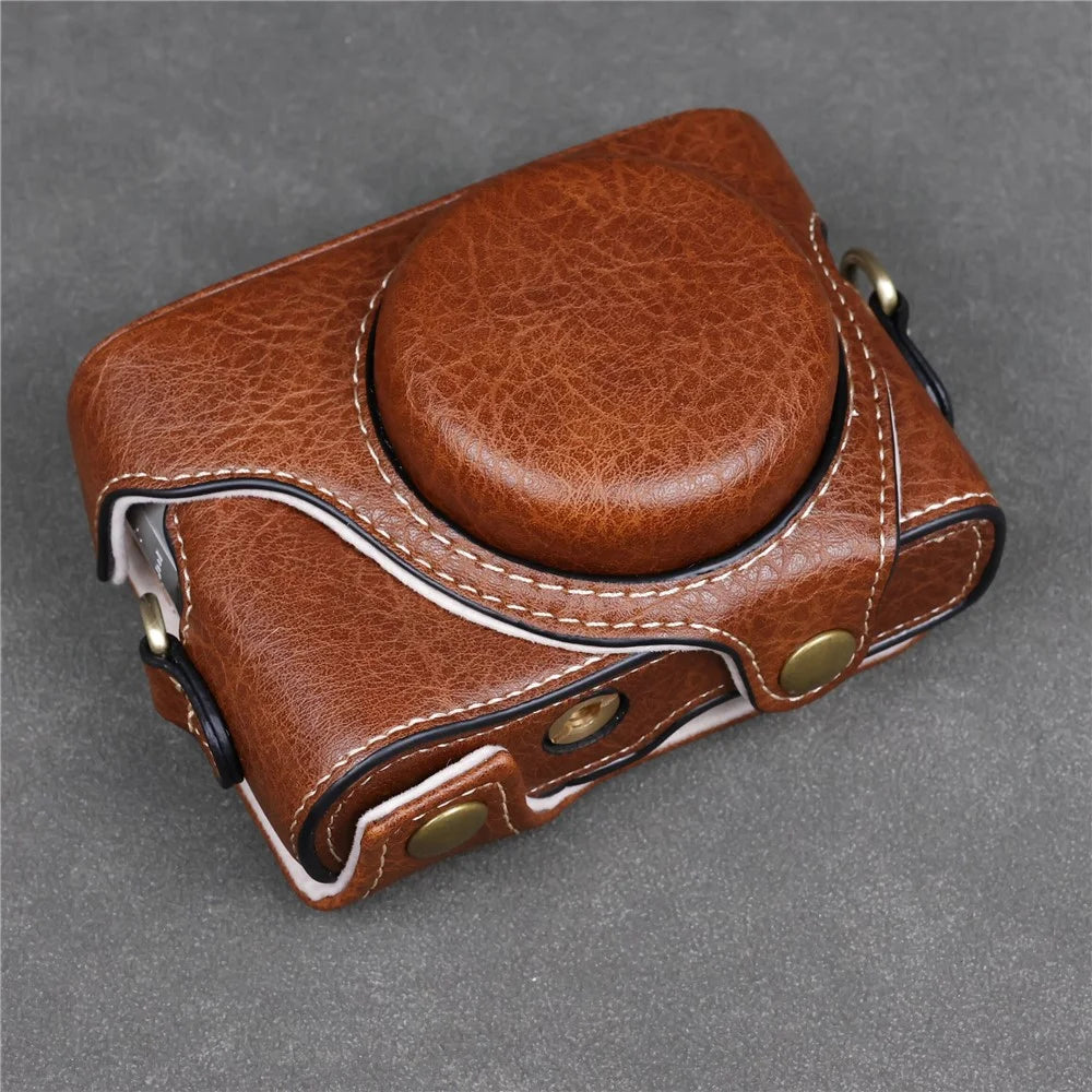 Camera Bag for Canon SX740 HS  /  SX730 HS  /  SX720 HS Buffalo Texture PU Leather Case with Shoulder Strap - Coffee - 2
