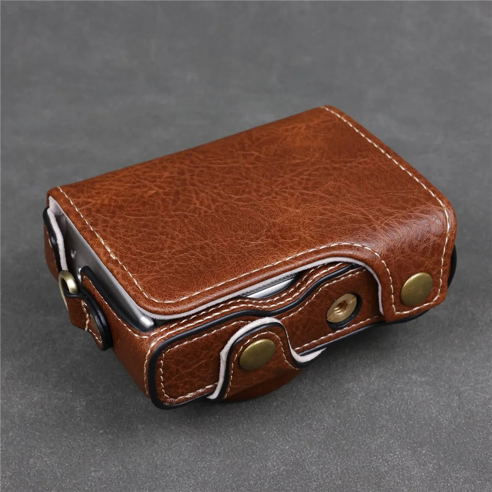 Camera Bag for Canon SX740 HS  /  SX730 HS  /  SX720 HS Buffalo Texture PU Leather Case with Shoulder Strap - Coffee - 3