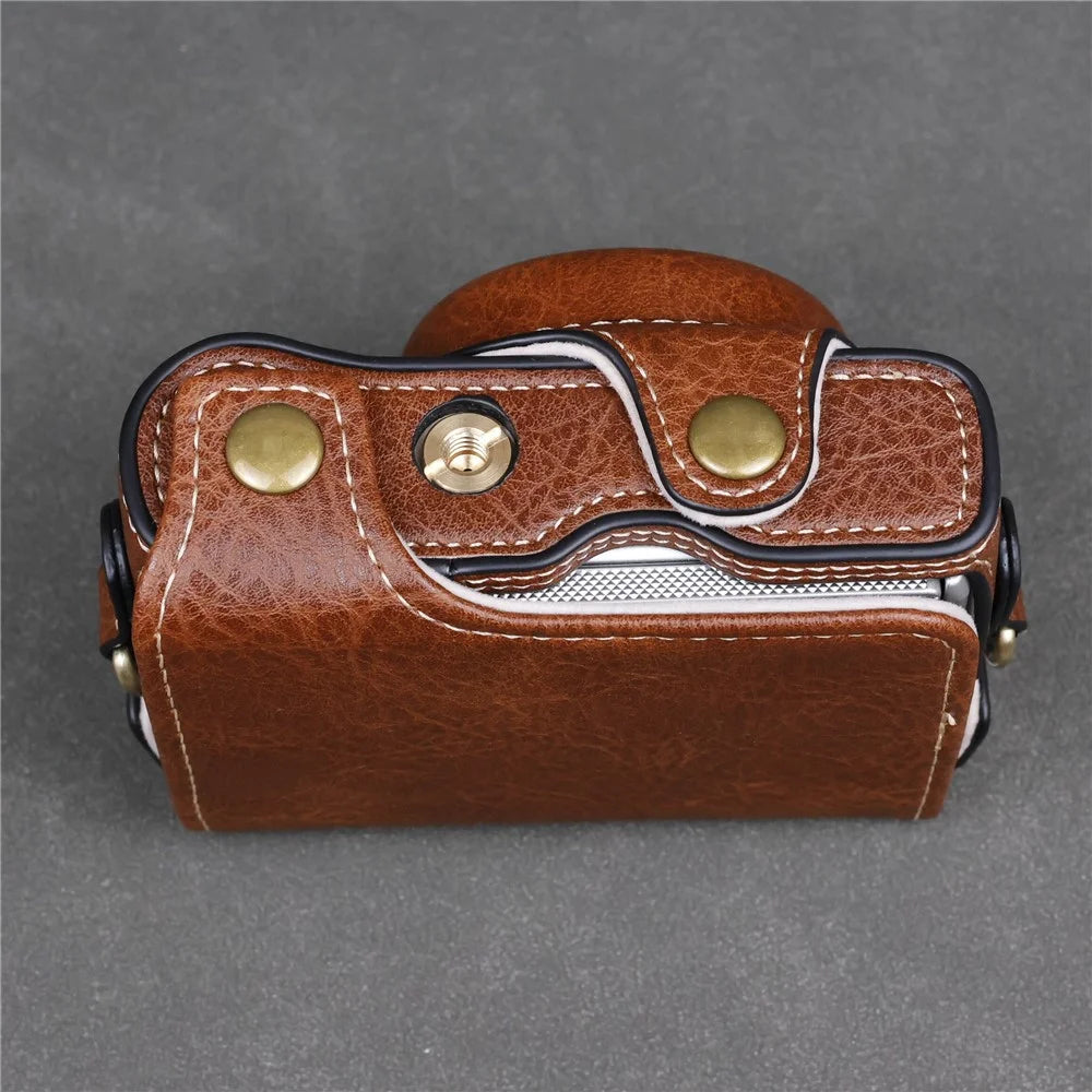 Camera Bag for Canon SX740 HS  /  SX730 HS  /  SX720 HS Buffalo Texture PU Leather Case with Shoulder Strap - Coffee - 4
