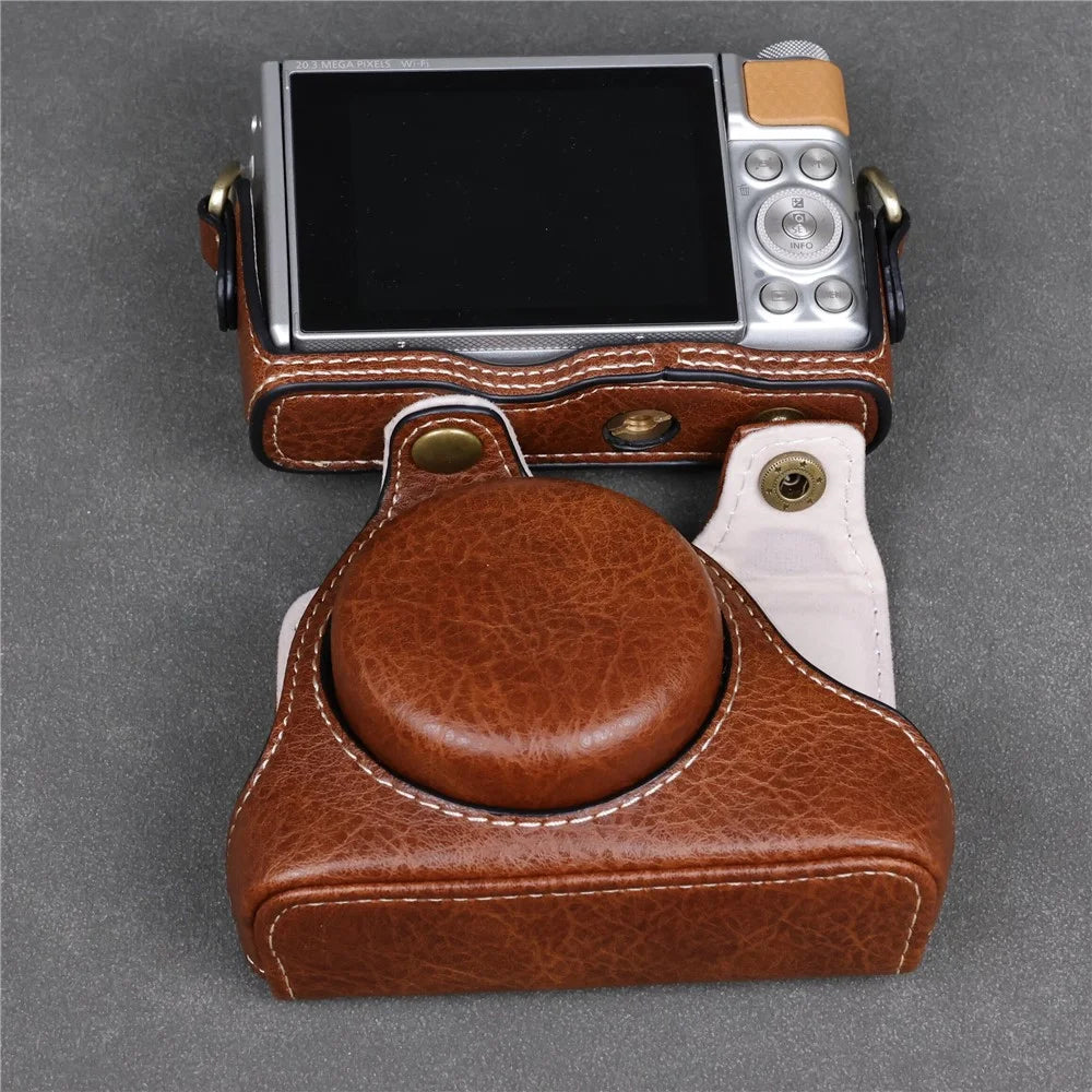 Camera Bag for Canon SX740 HS  /  SX730 HS  /  SX720 HS Buffalo Texture PU Leather Case with Shoulder Strap - Coffee - 5