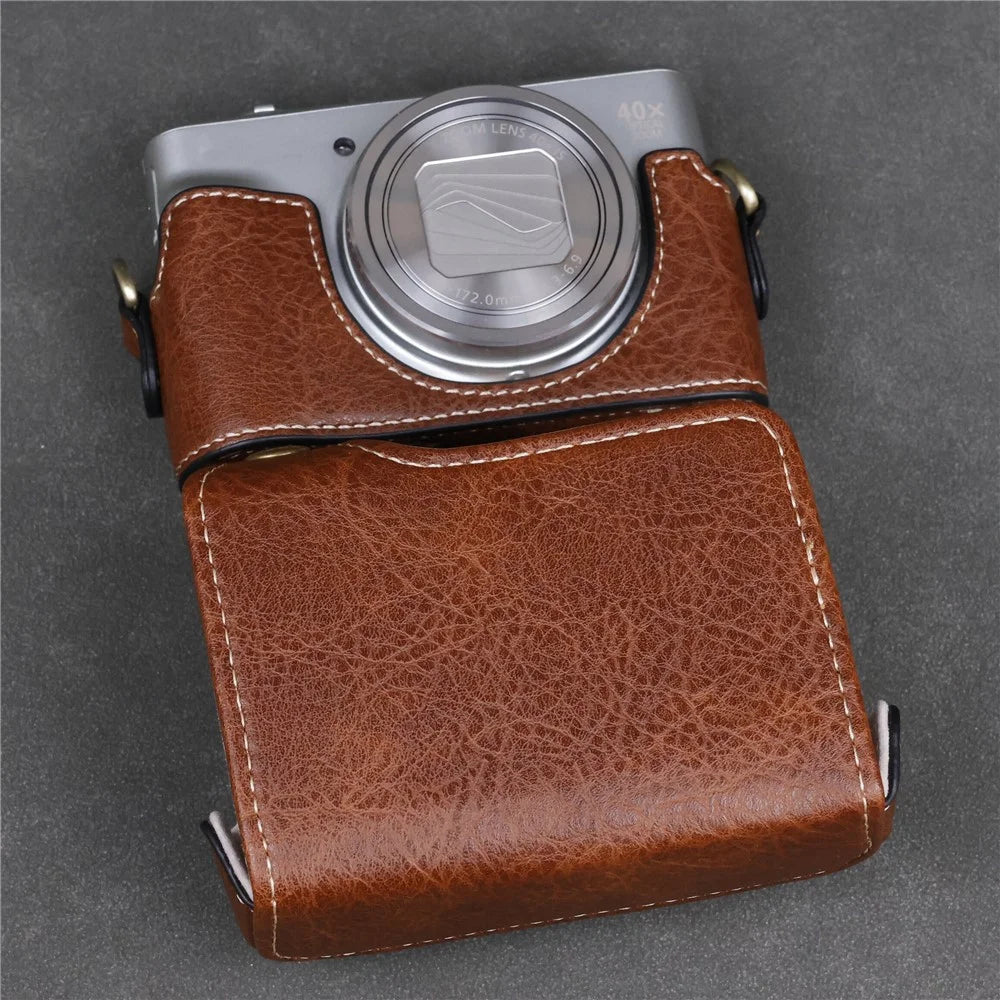 Camera Bag for Canon SX740 HS  /  SX730 HS  /  SX720 HS Buffalo Texture PU Leather Case with Shoulder Strap - Coffee - 6