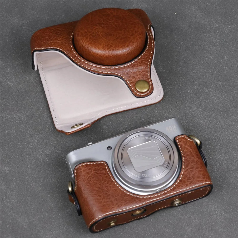 Camera Bag for Canon SX740 HS  /  SX730 HS  /  SX720 HS Buffalo Texture PU Leather Case with Shoulder Strap - Coffee - 7