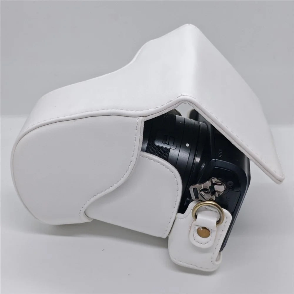 Camera Case for Canon EOS M  /  M10  /  M100  /  M200 Retro Style PU Leather Protective Cover with Shoulder Strap Retro Style - White - 2