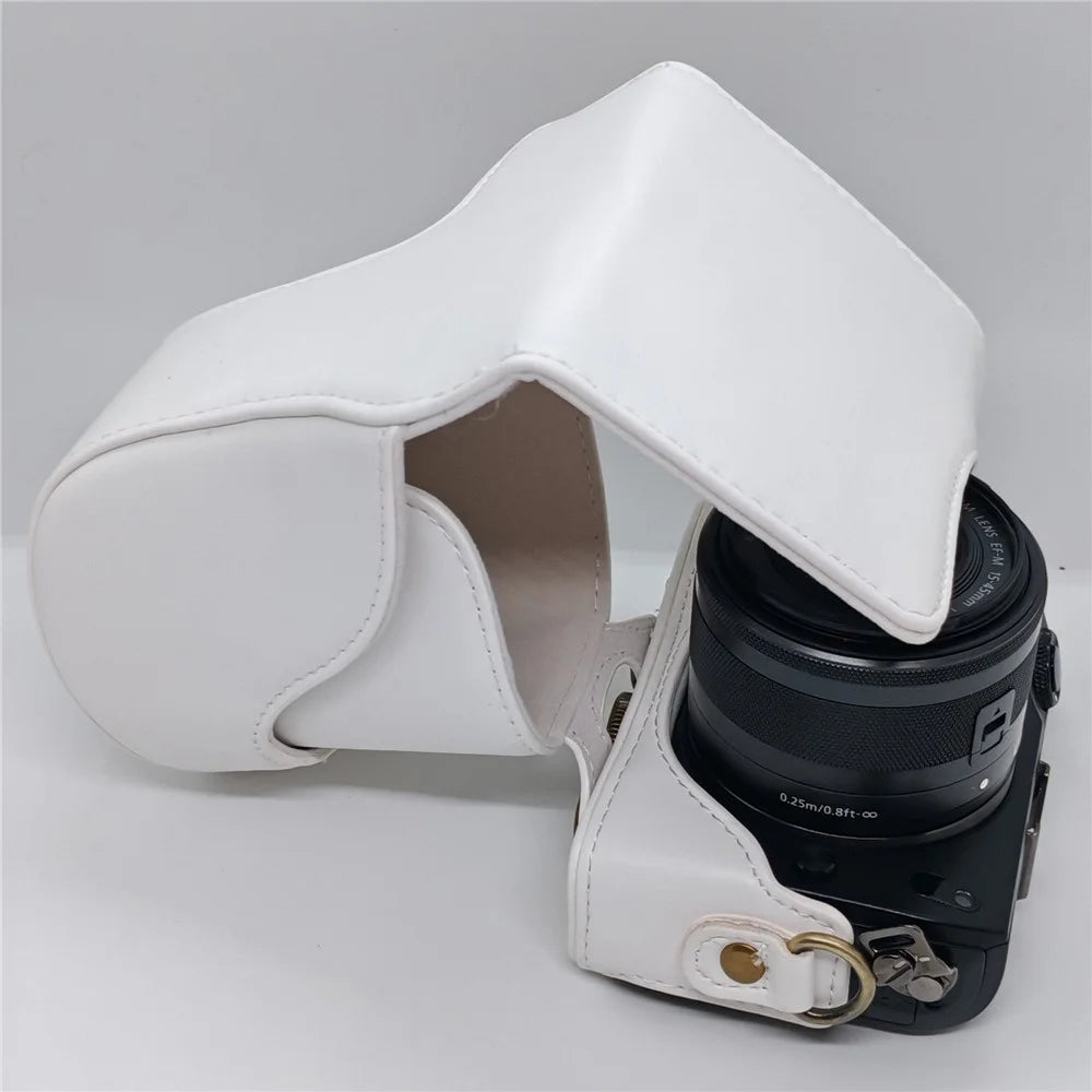 Camera Case for Canon EOS M  /  M10  /  M100  /  M200 Retro Style PU Leather Protective Cover with Shoulder Strap Retro Style - White - 3