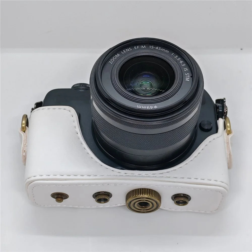 Camera Case for Canon EOS M  /  M10  /  M100  /  M200 Retro Style PU Leather Protective Cover with Shoulder Strap Retro Style - White - 4