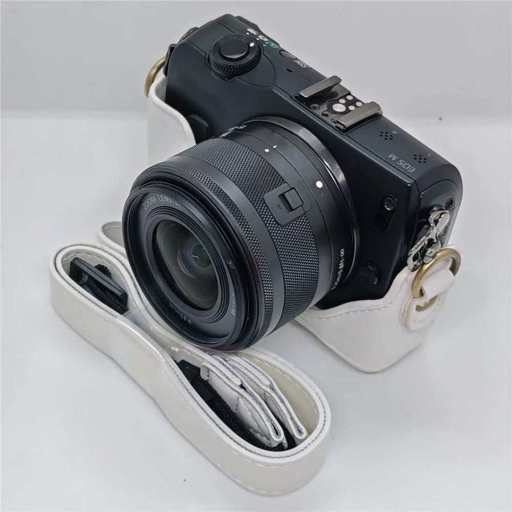Camera Case for Canon EOS M  /  M10  /  M100  /  M200 Retro Style PU Leather Protective Cover with Shoulder Strap Retro Style - White - 5