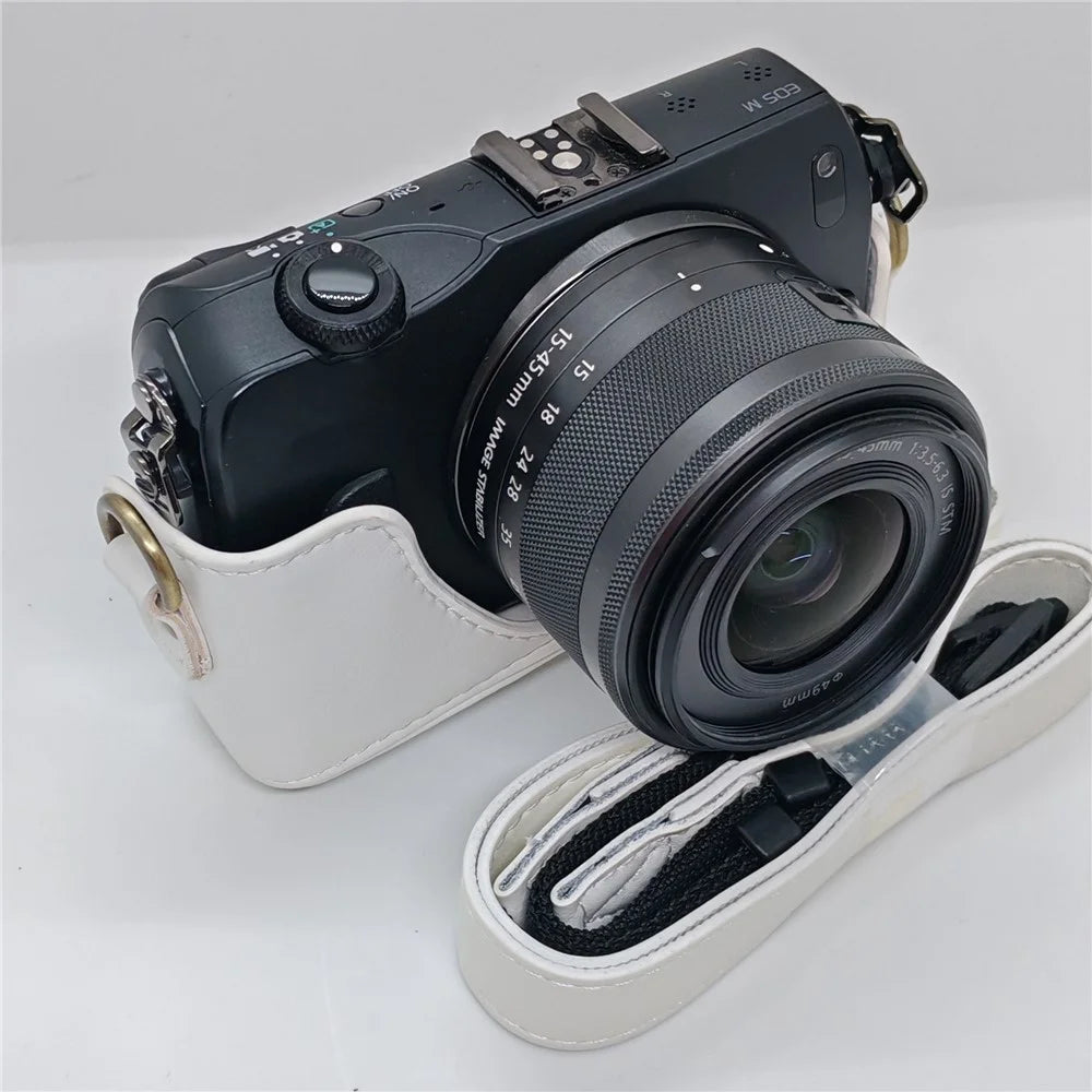 Camera Case for Canon EOS M  /  M10  /  M100  /  M200 Retro Style PU Leather Protective Cover with Shoulder Strap Retro Style - White - 6