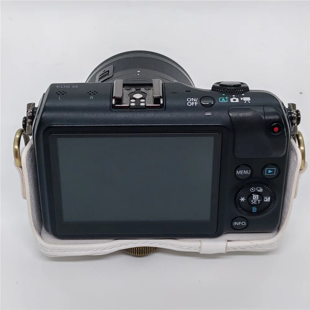 Camera Case for Canon EOS M  /  M10  /  M100  /  M200 Retro Style PU Leather Protective Cover with Shoulder Strap Retro Style - White - 7