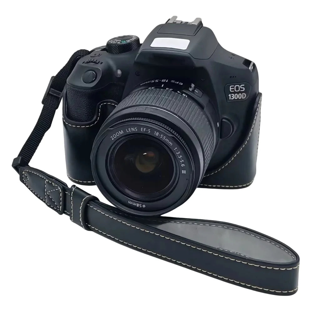 Camera Case for Canon EOS 500D  /  550D  /  1000D  /  1100D  /  1200D  /  1300D  /  1500D PU Leather Bottom Half Cover Removable Battery Base with Wrist Strap - Black - 1