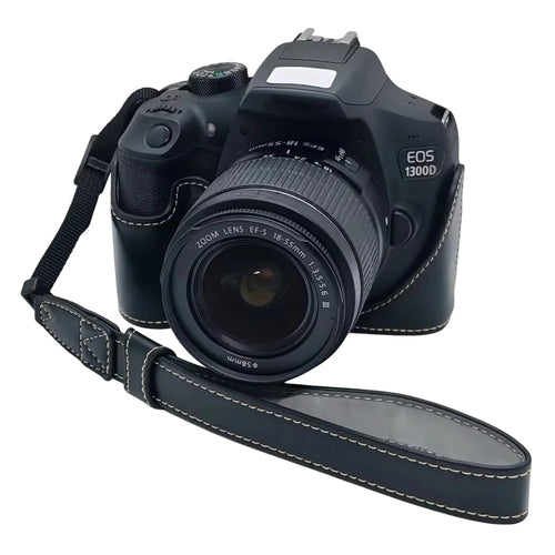 Camera Case for Canon EOS 500D  /  550D  /  1000D  /  1100D  /  1200D  /  1300D  /  1500D PU Leather Bottom Half Cover Removable Battery Base with Wrist Strap - Black - 1