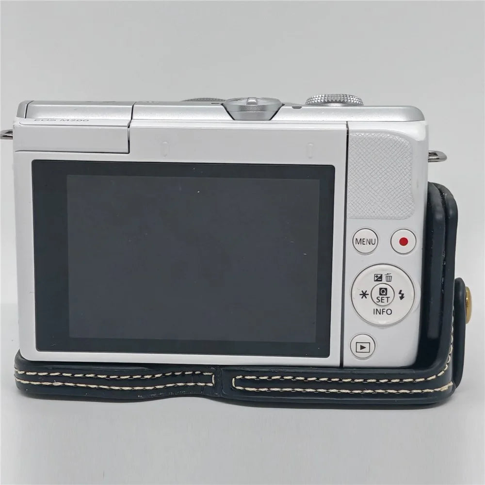 Camera Half Case for Canon EOS M10  /  M100  /  M200 Faux Leather Hand Grip Case Removable Battery Access Protective Cover - Black - 3